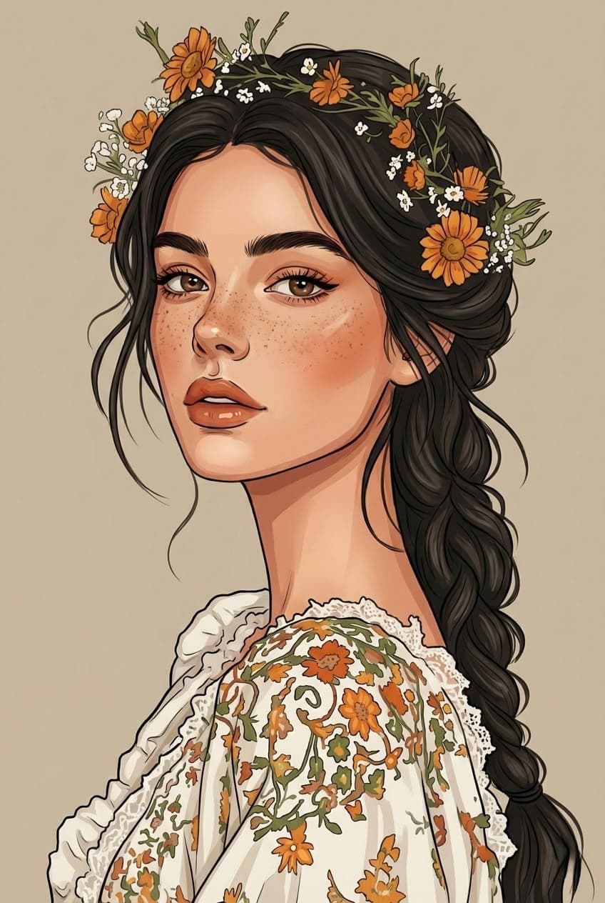 Illustrated floral portrait for the ALORAH online store
